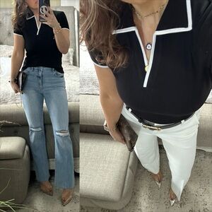 New🖤 Classic Black & White Trim Collared Top